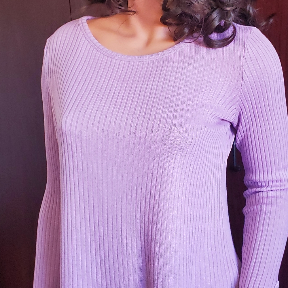 Loft Lavendar Rib Knit Long Sleeve Sweater